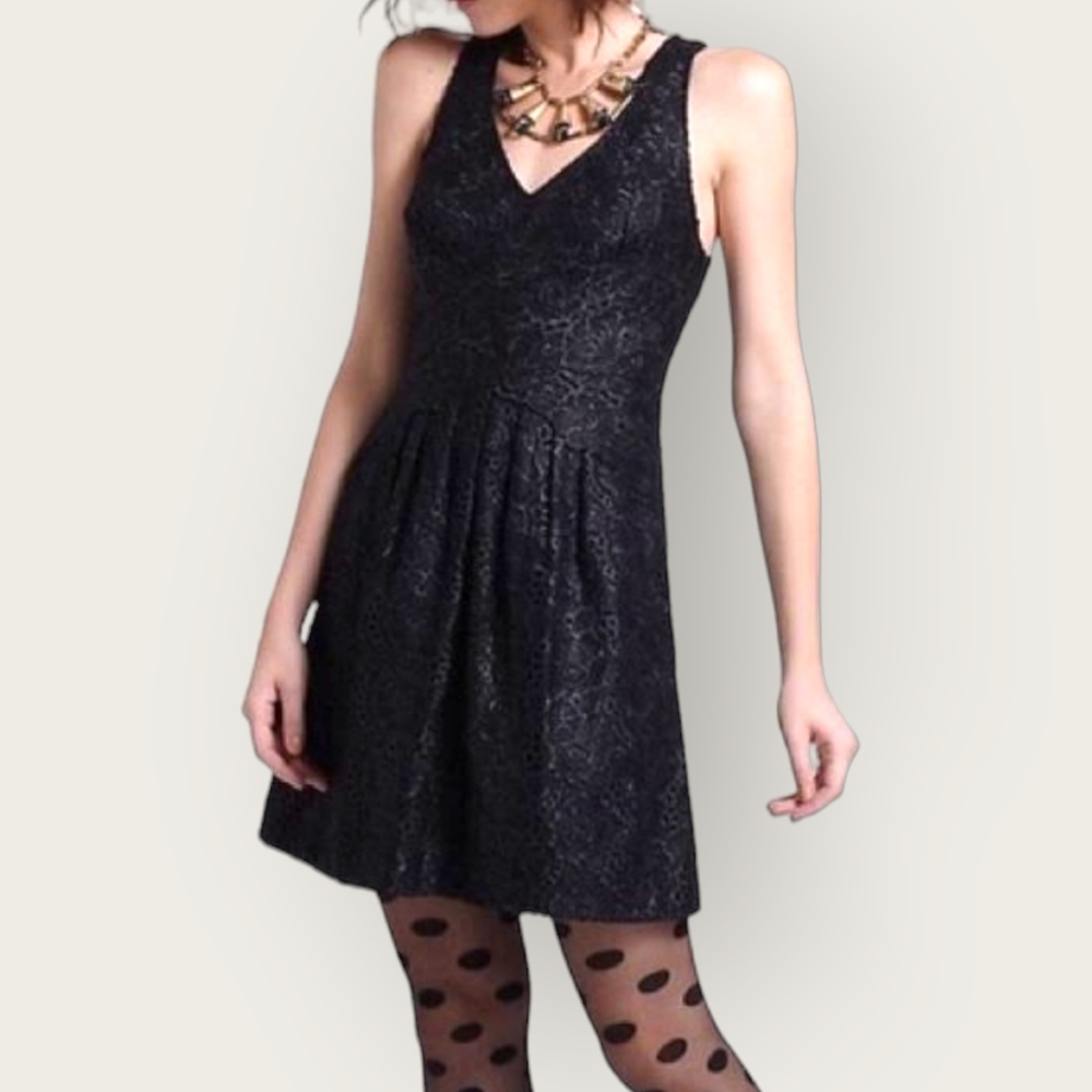 Anthro Leifsdottir Lingonberry Black Floral Lace Dress Size 2 - Picture 2 of 14